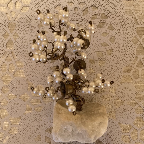 Brass Wire With Faux Pearl Beads Small Brass Bell Tree Sculpture - Picture 6 of 6